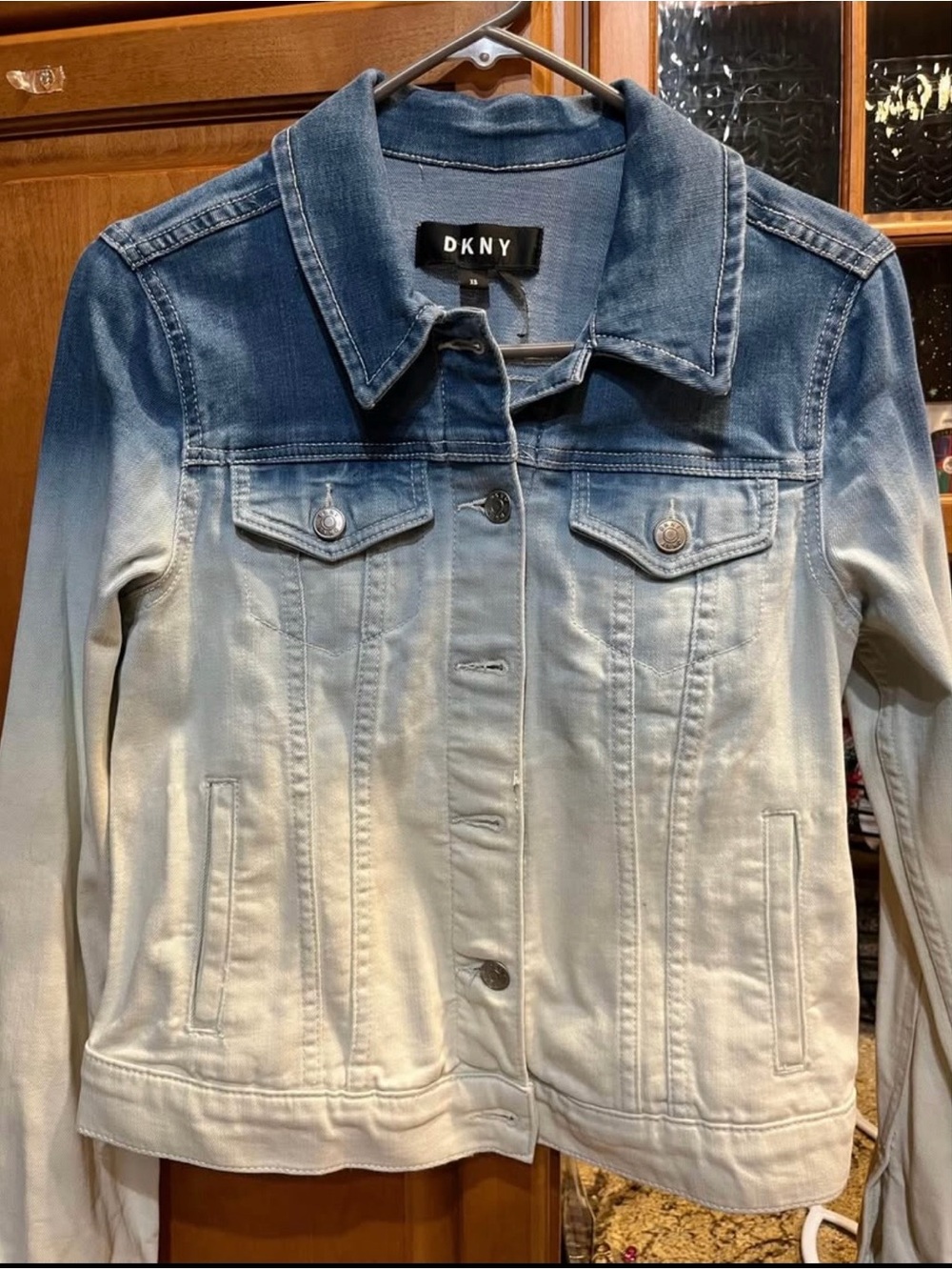 DKNY Ombre Jean Jacket in Dark Blue to White